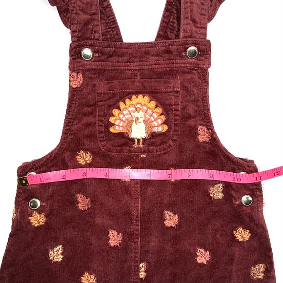 Cynthia Rowley Thanksgiving Corduroy Embroidered Leaves Turkey Overall Dress 24M - Picture 10 of 11